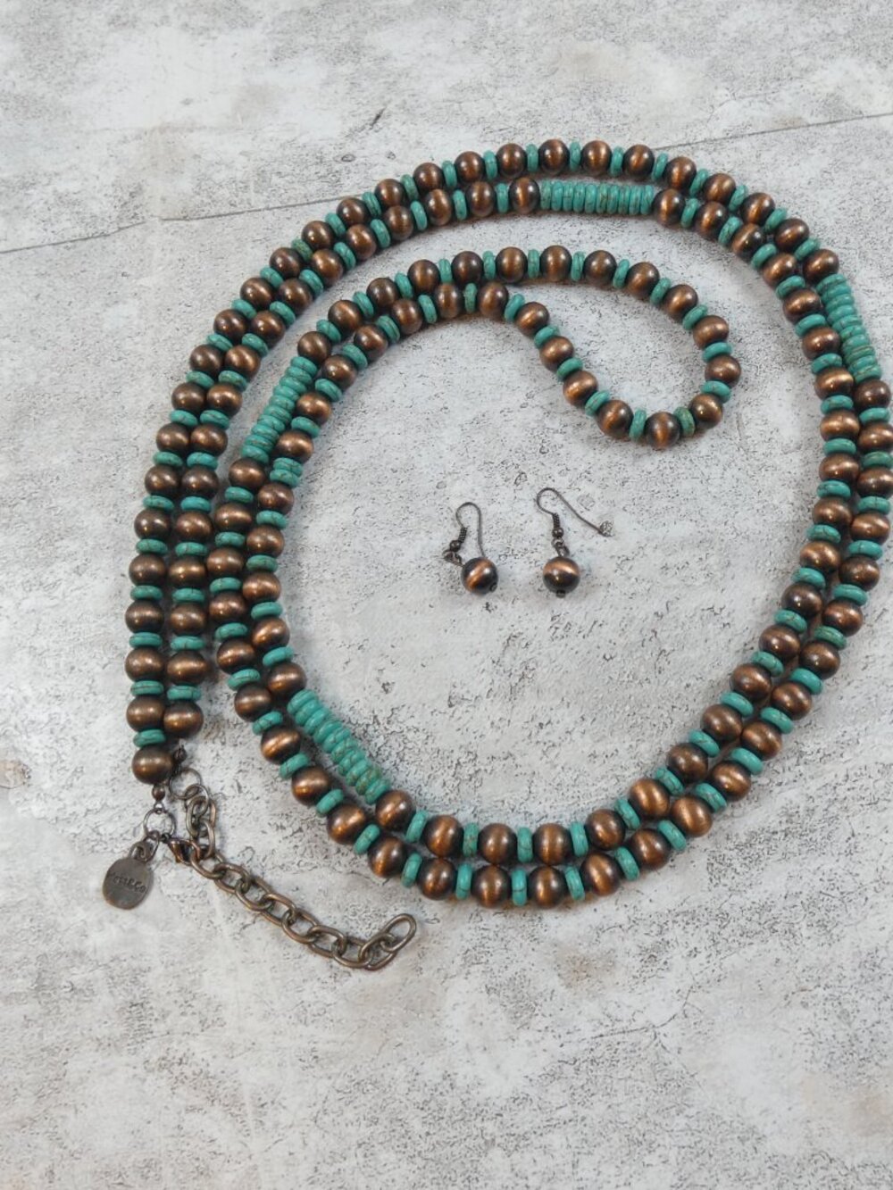 West & Co Necklace Southwestern Copper Pearls Faux Turquoise Earring Set